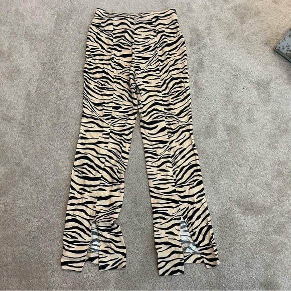Zara cream black tiger animal print satin effect pyjama pants back slit NWT - Picture 5 of 14